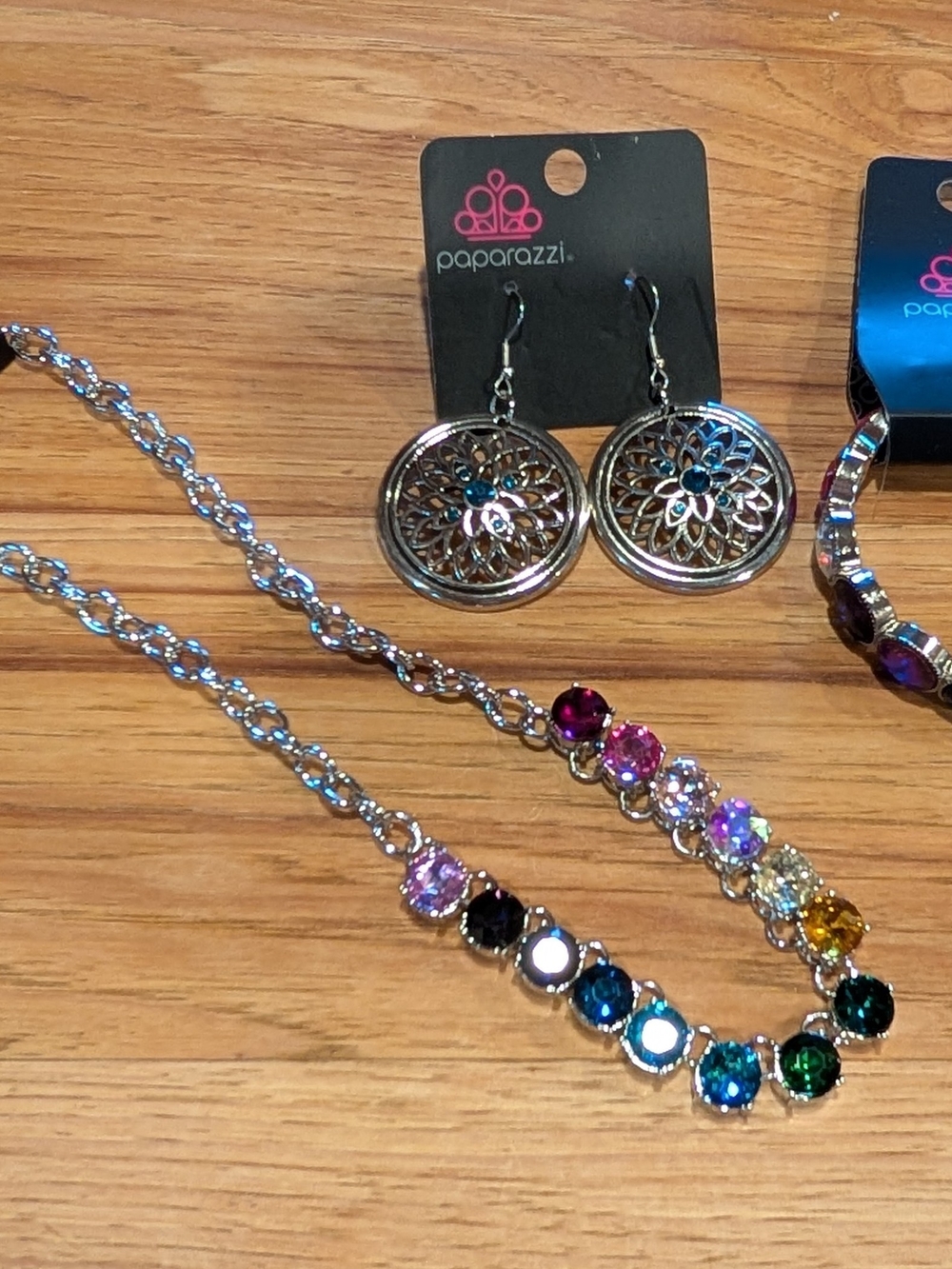Paparazzi Silver-Tone Multi-Color Crystal Necklace Bracelet And Earrings Set